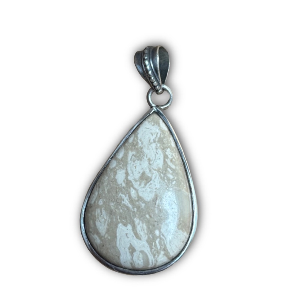 Sterling Silver Teardrop Pendant with Natural Stone